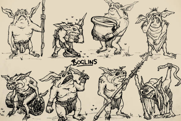 A page of toad like goblin sketches
